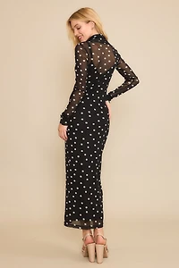 Plus Polka Dot Mesh Print Maxi Dress With Separate Lining