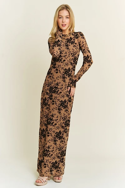 Velvet Flocking Maxi Mesh Dress