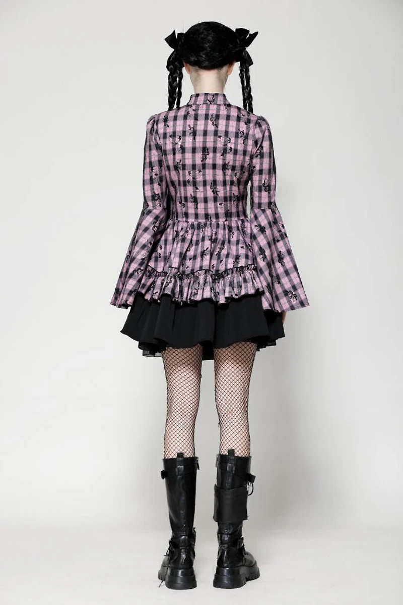 Mock Neck Plaid Two Tone Dress