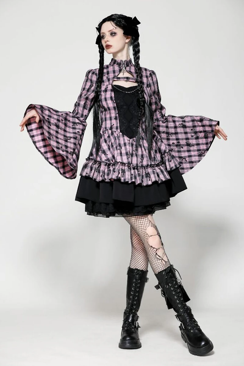 Mock Neck Plaid Two Tone Dress