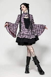 Mock Neck Plaid Two Tone Dress