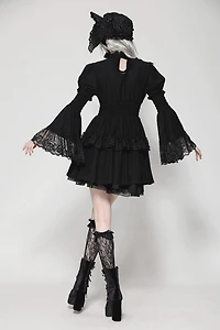 Lace Mock Neck Ruffle Bell Sleeve Dress