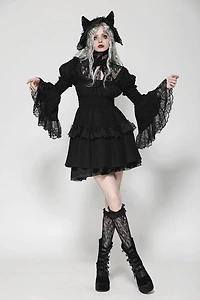 Lace Mock Neck Ruffle Bell Sleeve Dress