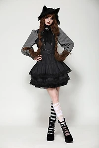 Black Striped Double Breasted Ruffle Dress