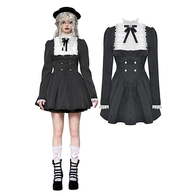 Striped Ruffle Scholarly Academia Dress