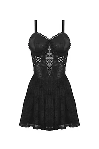 Vestido con tiras transparentes de malla araña