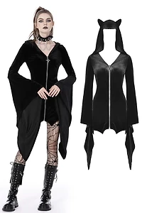Cat Ear Bell Sleeve Hooded Zip Dress