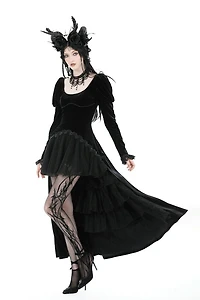 Gothic Velvet Puff Sleeve High Low Dress