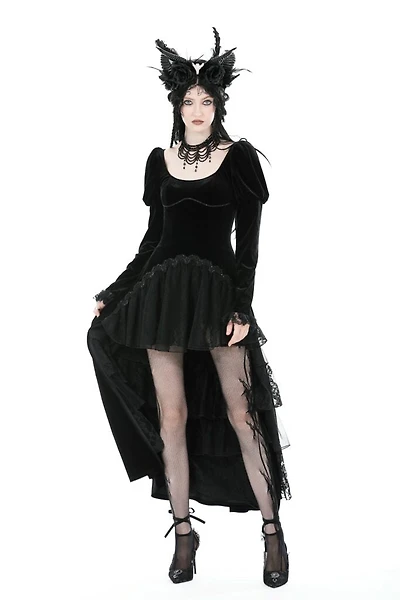 Gothic Velvet Puff Sleeve High Low Dress