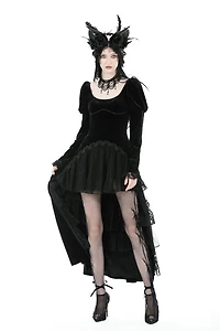 Gothic Velvet Puff Sleeve High Low Dress