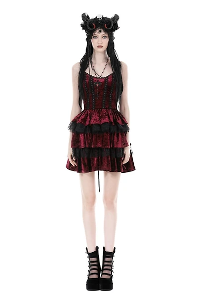 Black And Red Lace Frilly Dress