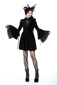 Gothic Cross Bell Sleeve Velvet Dress