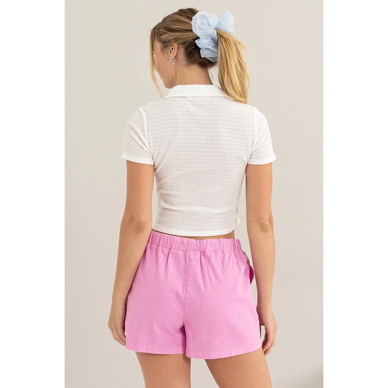 Crinkle Knit Button Front Top
