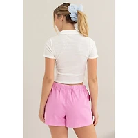 Crinkle Knit Button Front Top