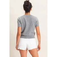 Crew Neck Short Sleeve Front Sweater