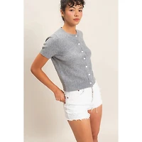 Crew Neck Short Sleeve Front Sweater