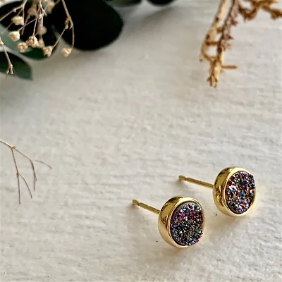 Zella Gold Plated Druzy Stud Rainbow