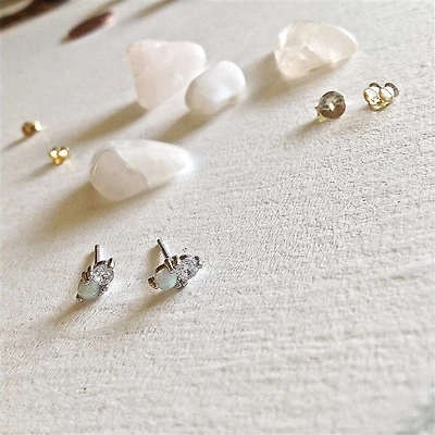 Binaural Opal And Rhinestone Studs