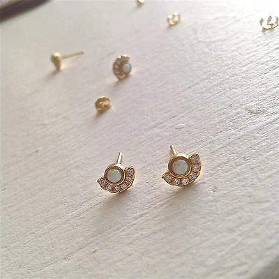 Lasa Opal Rhinestone Gold Vermeil Stud Earrings
