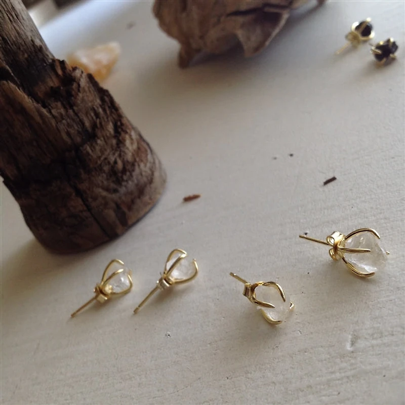 Vanessa Raw Clear Quartz Gold Vermeil Earrings
