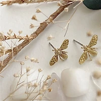 Buzz Raw Brass Bee Stud Earrings