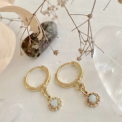 Eloise Opal & Rhinestone Hoop Hugger Gold Earrings