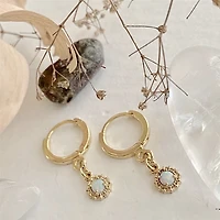 Eloise Opal & Rhinestone Hoop Hugger Gold Earrings