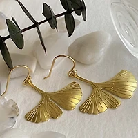 Gingko Brass Leaf Drop Earrings