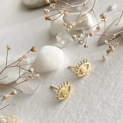 Iris Watching Eye Studs Earrings In Gold