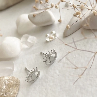 Iris Watching Eye Stud Earrings In Silver
