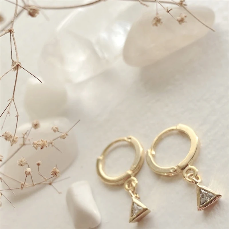 Louvre Triangle Gem Charm Higger Hoop Earrings