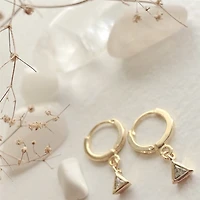 Louvre Triangle Gem Charm Higger Hoop Earrings