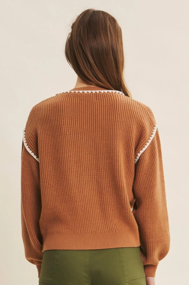Contrast Stitch Oversized Button Down Sweater Cardigan