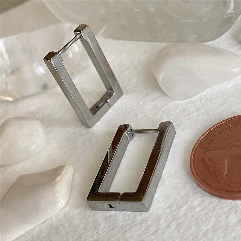 Brut Rectanglar Hinge Hoop Earrings