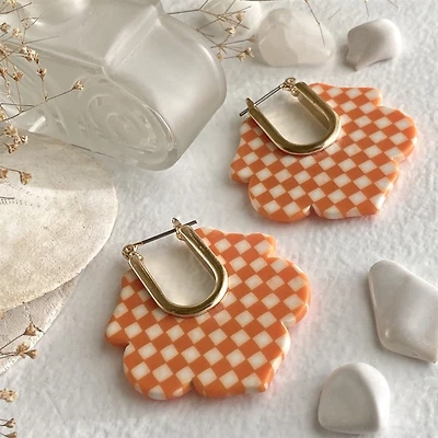 Jules Acetate Hoop Orange Checker Earrings