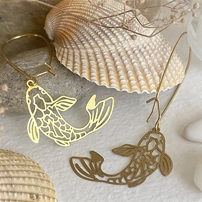 Koi Raw Brass Fish Drop Earrings