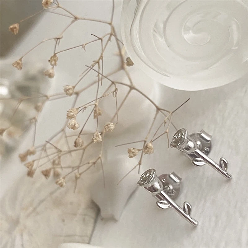 Leroux Rose Stud Earrings Sterling Silver