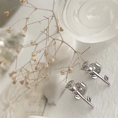 Leroux Rose Stud Earrings Sterling Silver