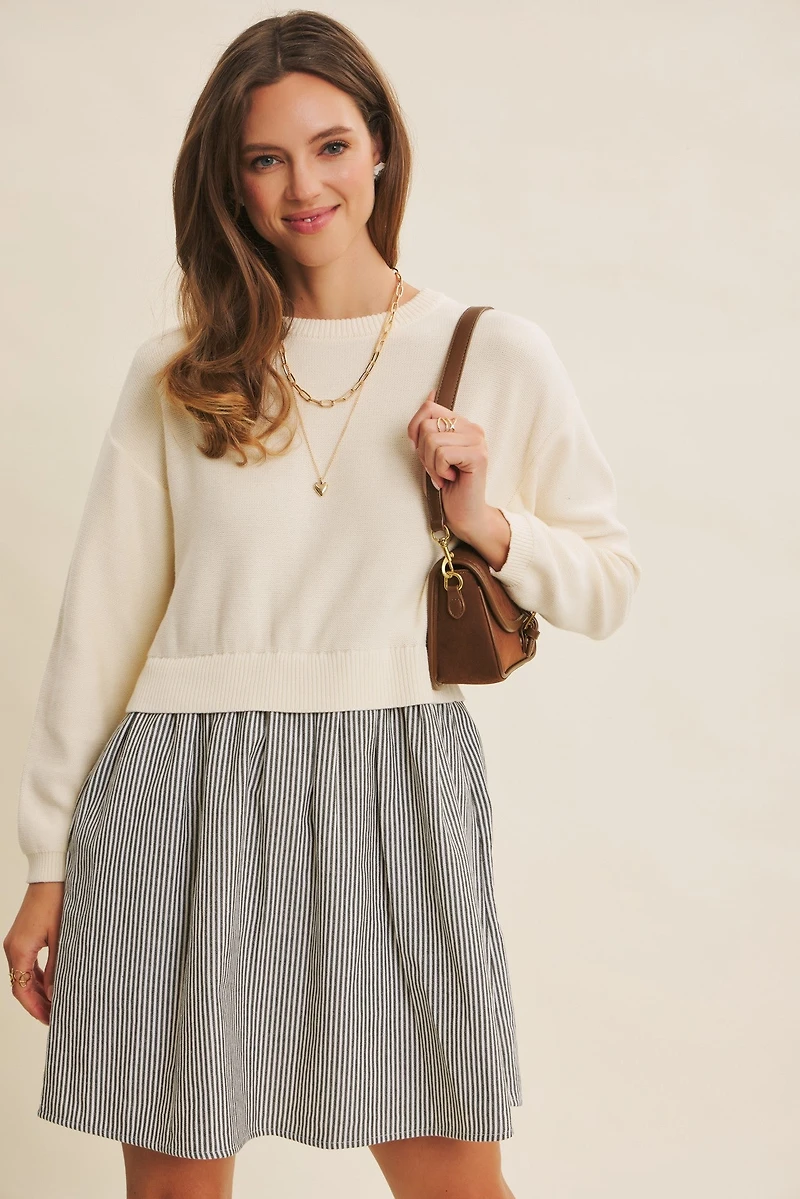 Easy Coffee Date Twofer Mini Sweater Dress