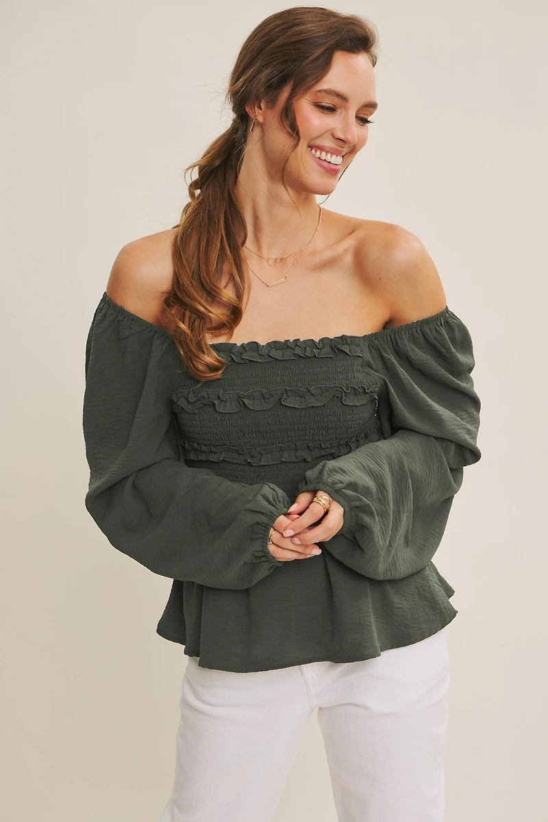 Convertible Smocked Babydoll Blouse