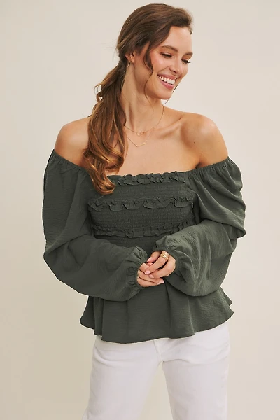 Convertible Smocked Babydoll Blouse