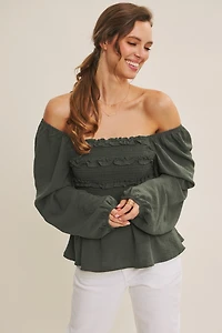 Convertible Smocked Babydoll Blouse