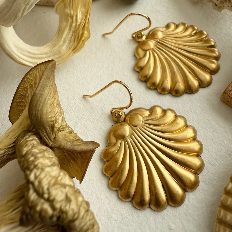 Botticelli Raw Brass Shell Drop Earrings