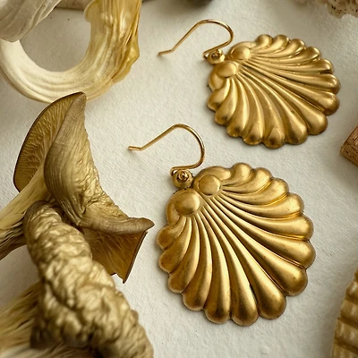 Botticelli Raw Brass Shell Drop Earrings