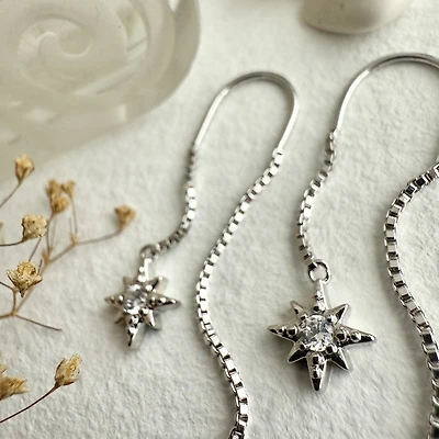 Morning Star Rhinestone Star Threader Earrings