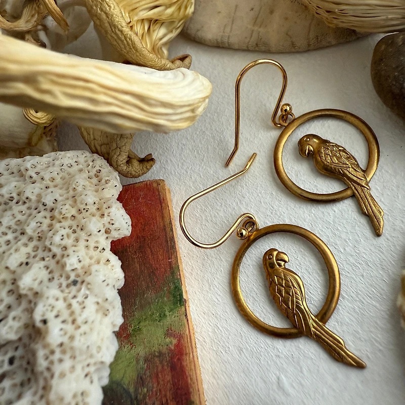 Pierre Raw Brass Parrot Drop Earrings