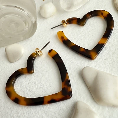 "Wilson" Acetate Heart Hoop Earrings In Tortoise
