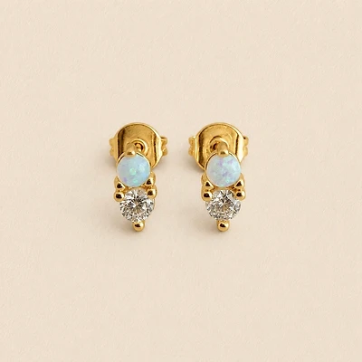 Binaural Opal and Rhinestone Stud Earrings
