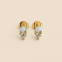 Binaural Opal and Rhinestone Stud Earrings