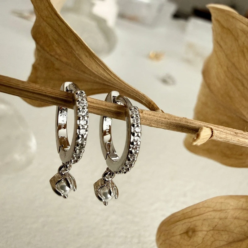 Lucia Rhinestone Hoop Earrings With Pearl Drops
